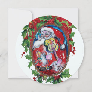 SANTA CLAUS VIOLINIST Hollyberry Crown Kerstmis Feestdagenkaart