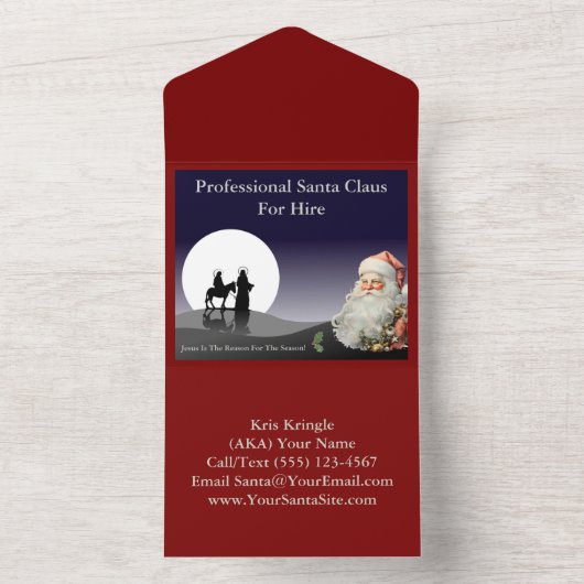 Santa Claus Visitekaartje Mailer All In One Uitnodiging (Binnen)