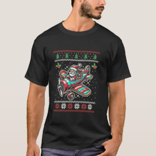 Santa Claus Vliegend Vliegtuig Lelijke Kersttrui T-shirt