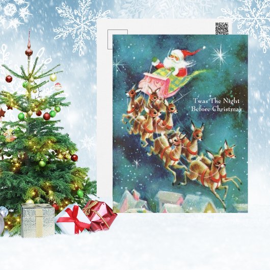  Santa Claus-vliegende rendieres over huizen Briefkaart