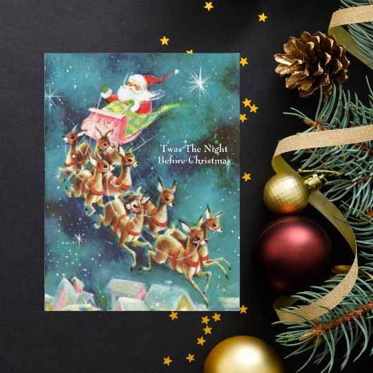  Santa Claus-vliegende rendieres over huizen Briefkaart