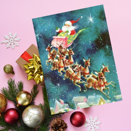  Santa Claus-vliegende rendieres over huizen Briefkaart