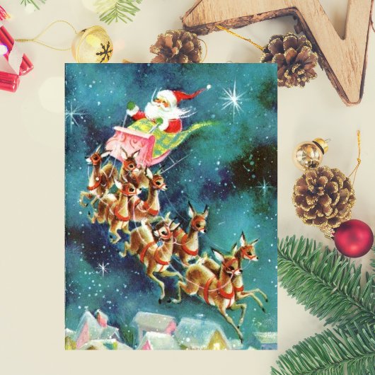  Santa Claus-vliegende rendieres over huizen Briefkaart