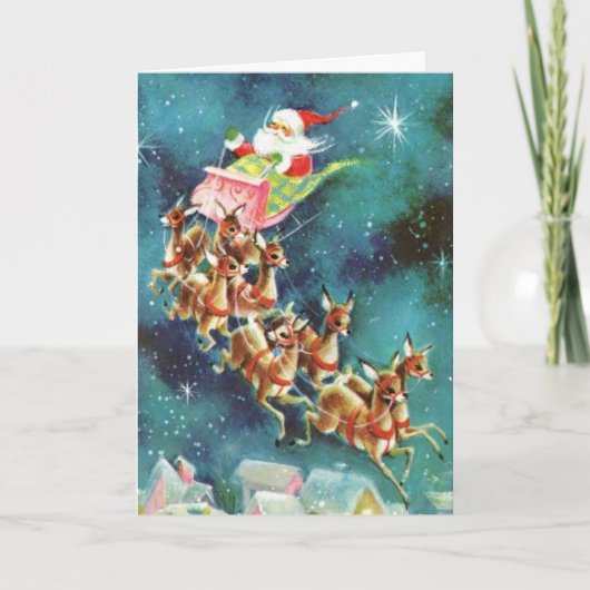  Santa Claus-vliegende rendieres over huizen Kaart (Voorkant)