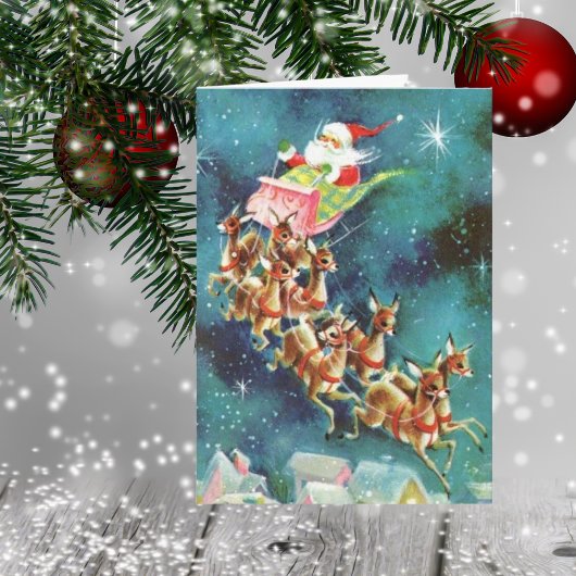  Santa Claus-vliegende rendieres over huizen Kaart