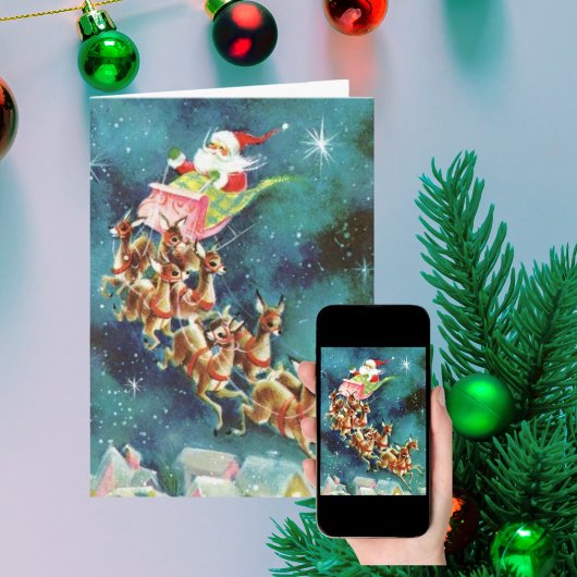  Santa Claus-vliegende rendieres over huizen Kaart