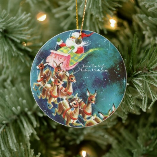  Santa Claus-vliegende rendieres over huizen Keramisch Ornament (Boom)