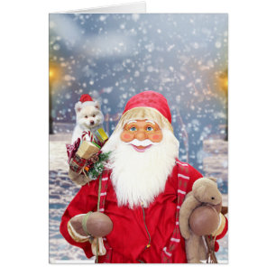 Santa Claus w kerstcadeaus American Eskimo Dog