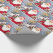 Santa Claus w kerstcadeaus American Eskimo Dog Cadeaupapier (Hoek)