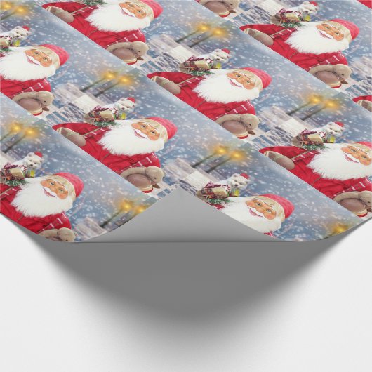 Santa Claus w kerstcadeaus American Eskimo Dog Cadeaupapier (Hoek)