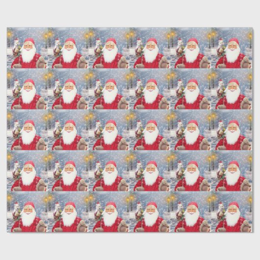 Santa Claus w kerstcadeaus American Eskimo Dog Cadeaupapier (Vlak)
