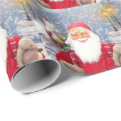 Santa Claus w kerstcadeaus American Eskimo Dog Cadeaupapier (Rol Hoek)