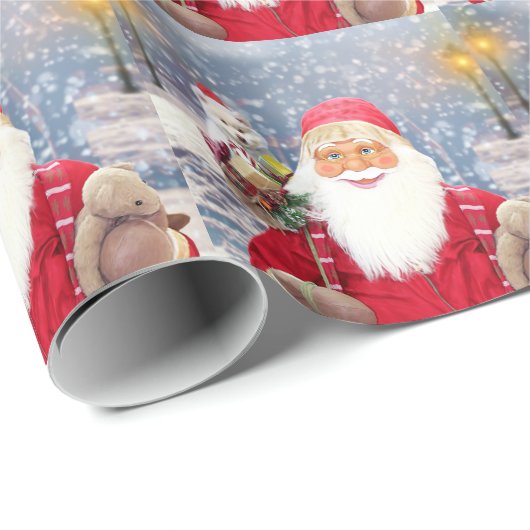 Santa Claus w kerstcadeaus American Eskimo Dog Cadeaupapier (Rol Hoek)