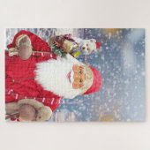 Santa Claus w kerstcadeaus American Eskimo Dog Legpuzzel (Horizontaal)