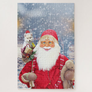 Santa Claus w kerstcadeaus American Eskimo Dog Legpuzzel