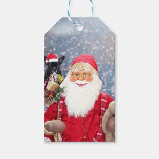 Santa Claus w kerstcadeaus French Bulldog Cadeaulabel (Voorkant)