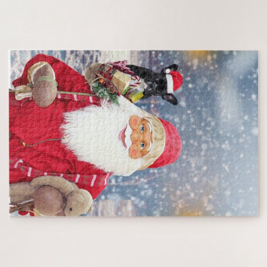 Santa Claus w kerstcadeaus French Bulldog Legpuzzel (Horizontaal)