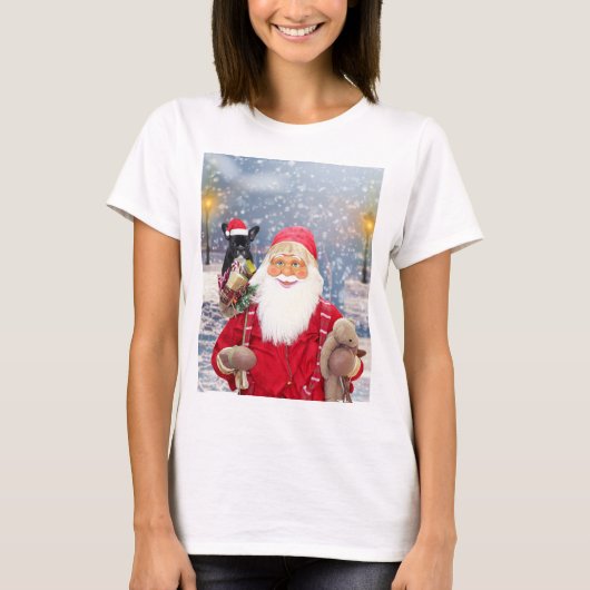 Santa Claus w kerstcadeaus French Bulldog T-shirt (Voorkant)