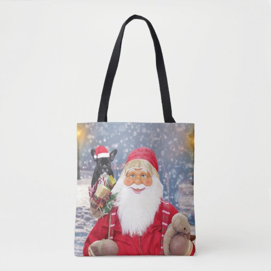 Santa Claus w kerstcadeaus French Bulldog Tote Bag (Voorkant)
