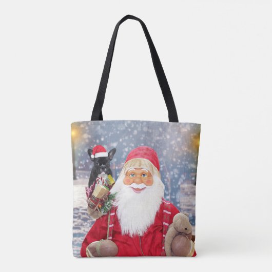Santa Claus w kerstcadeaus French Bulldog Tote Bag (Achterkant)