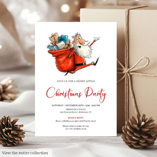 Santa Claus Watercolor Funny Holiday Party Invites Kaart