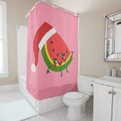 Santa Claus Watermeloen Roze Kerstmis Douchegordijn (In situ)