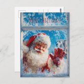 Santa Claus waving cheerfully from a snowy window Briefkaart (Voorkant / Achterkant)