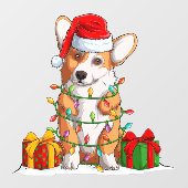 Santa Claus Welsh Corgi met kerstlicht Raamsticker (Vel)