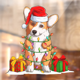 Santa Claus Welsh Corgi met kerstlicht Raamsticker