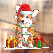 Santa Claus Welsh Corgi met kerstlicht Raamsticker (Vel 2)