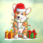 Santa Claus Welsh Corgi met kerstlicht Raamsticker (Vel 3)