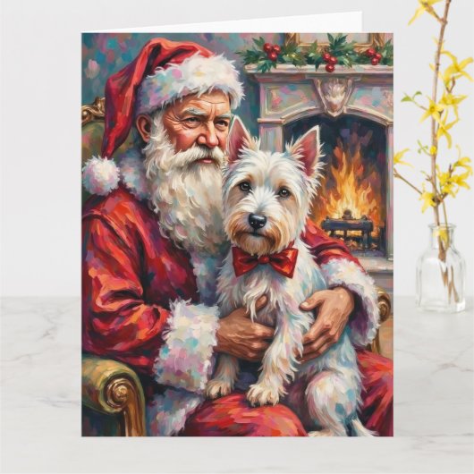 Santa Claus West Highland White Terrier Christmas Kaart (Gele Bloem)