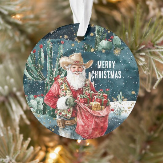 Santa Claus Western Cowboy Christmas Ornament (Boom)