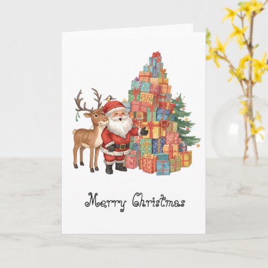 Santa Claus whimsical Folded Greeting Card Kaart (Gele Bloem)