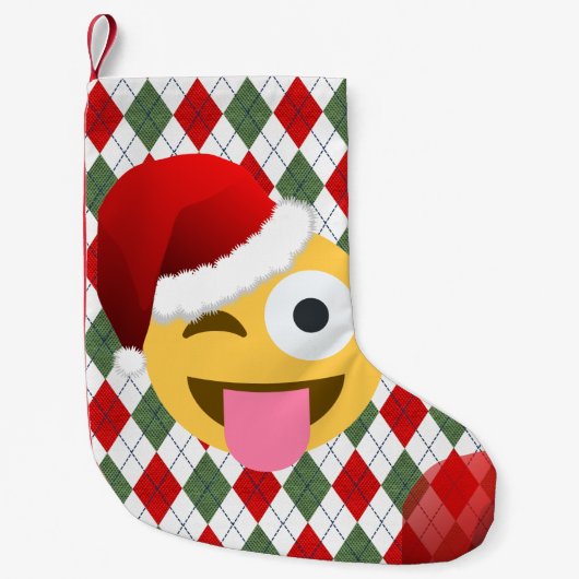 Santa Claus Wink Emoji Kerstmis Kous Kleine Kerstsok (Voorkant)