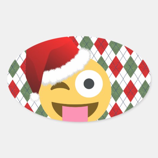 santa claus wink emoji ovale sticker (Voorkant)
