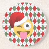 santa claus wink emoji zandsteen onderzetter (Voorkant)