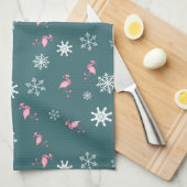Santa Claus Winter Flamingoes en Snowflakes Theedoek (Quarter Fold)