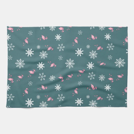 Santa Claus Winter Flamingoes en Snowflakes Theedoek (Horizontaal)