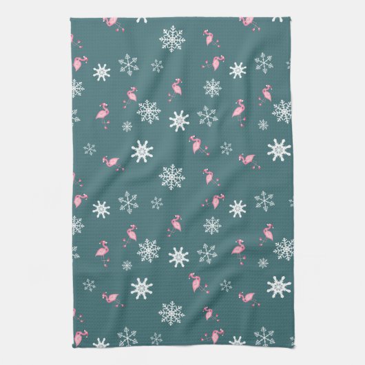 Santa Claus Winter Flamingoes en Snowflakes Theedoek (Verticaal)