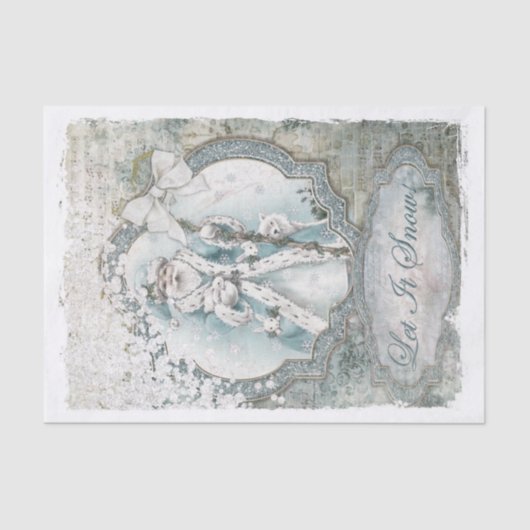 Santa Claus Winter Laat het sneeuwblauw Tissuepapier (Voorkant)