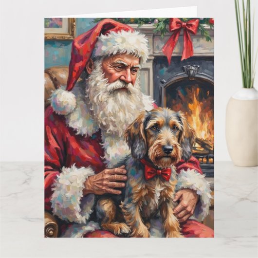 Santa Claus Wirehaired Pointing Griffon Christmas Kaart (Voorkant)