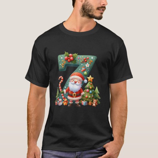 Santa Claus With Christmas Tree And Candy Cane Sev T-shirt (Voorkant)