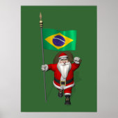 Santa Claus With Ensign Of Brazil Poster (Voorkant)