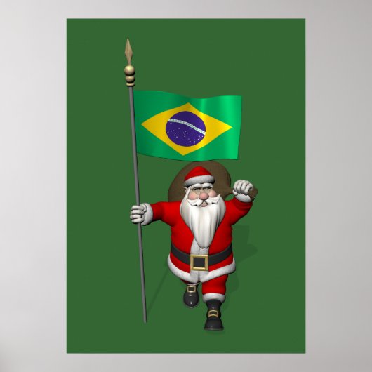 Santa Claus With Ensign Of Brazil Poster (Voorkant)
