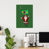 Santa Claus With Ensign Of Brazil Poster (Thuiskantoor)