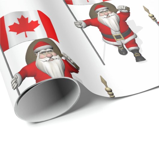 Santa Claus With Ensign Of Canada Cadeaupapier (Rol Hoek)