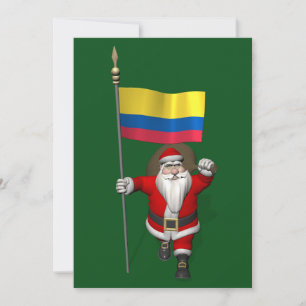 Santa Claus With Ensign Of Colombia Feestdagenkaart