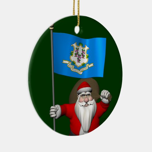 Santa Claus With Ensign Of Connecticut Keramisch Ornament (Rechts)