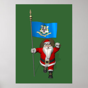 Santa Claus With Ensign Of Connecticut Poster